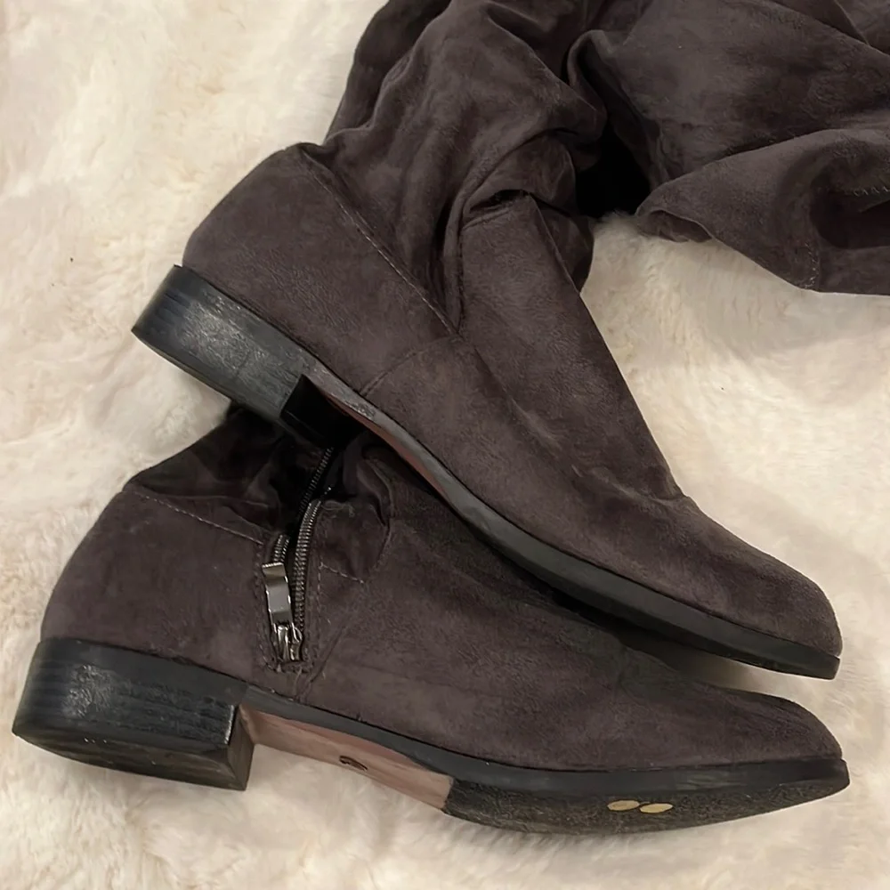 Catherine Maladrino Gray Over-The-Knee Boots, worn once indoors